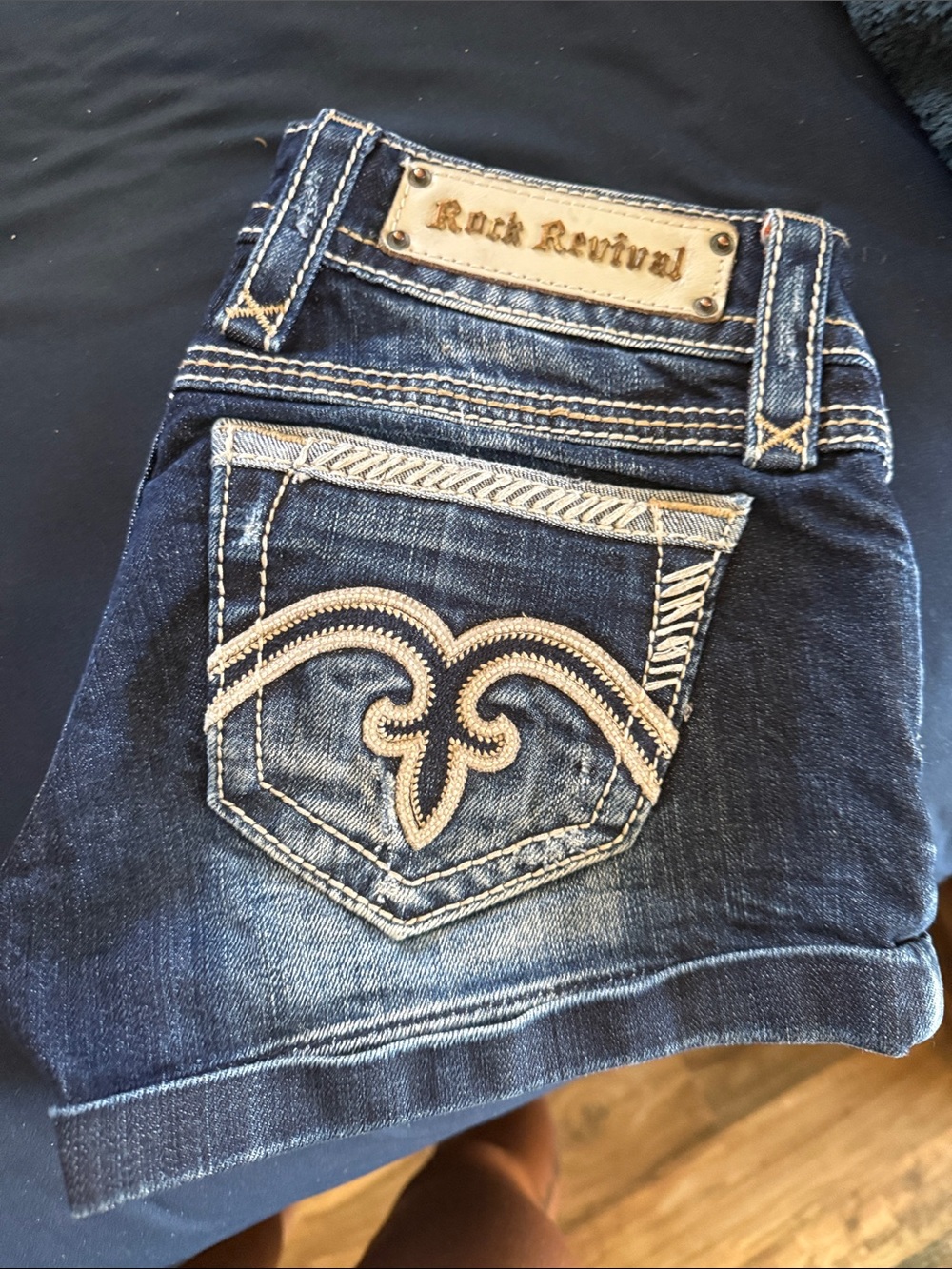 Rock Revival Alanis Denim Blue Cuffed Women Distressed Shorts Festival Concert
